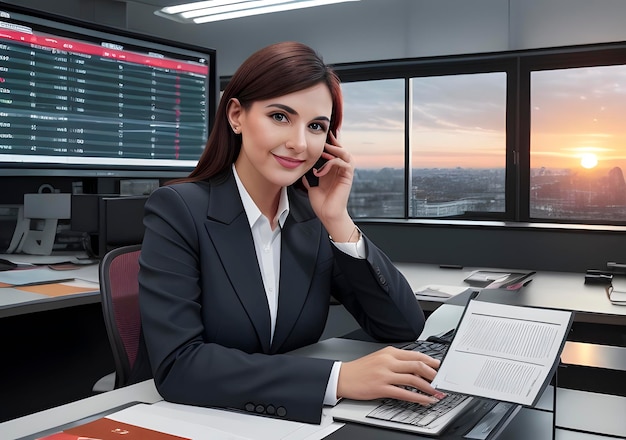 Businesswoman with stock exchange stock charts in background Generative AI