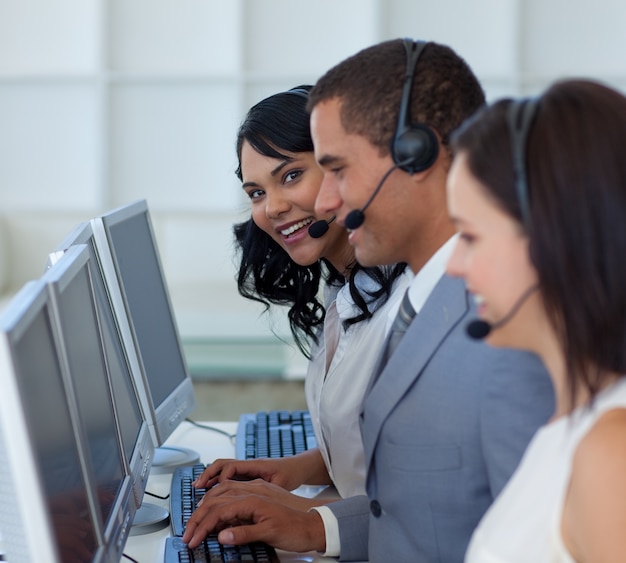 Businesswoman working in a call canter 