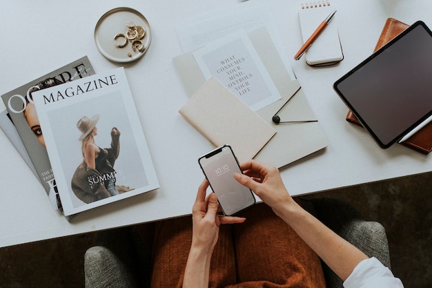 Businesswoman working on smartphone