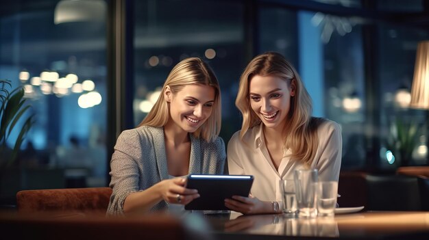 businesswoman working on tablet computer and discussing business data at modern office