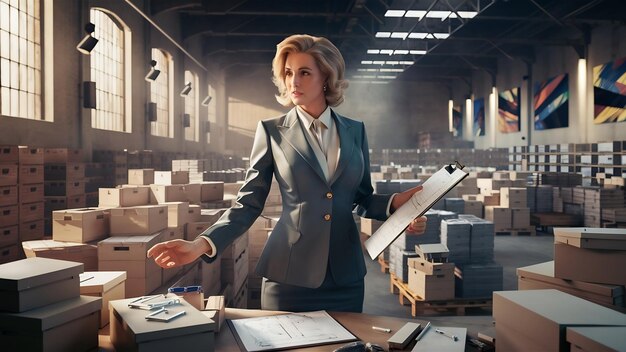 Businesswoman working in warehouse