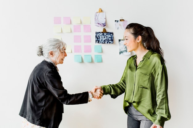 Businesswomen shaking hands making a business deal