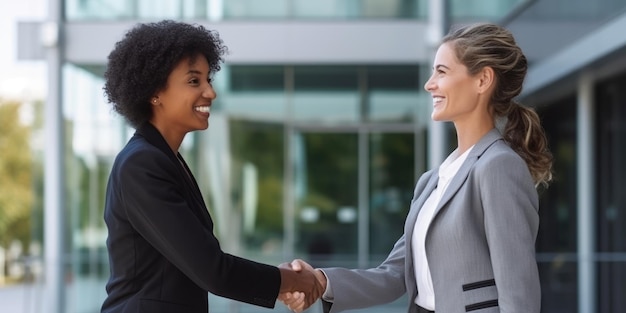 Photo businesswomen shaking hands with agreement