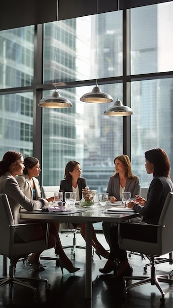 businesswomen talking in conference room meeting