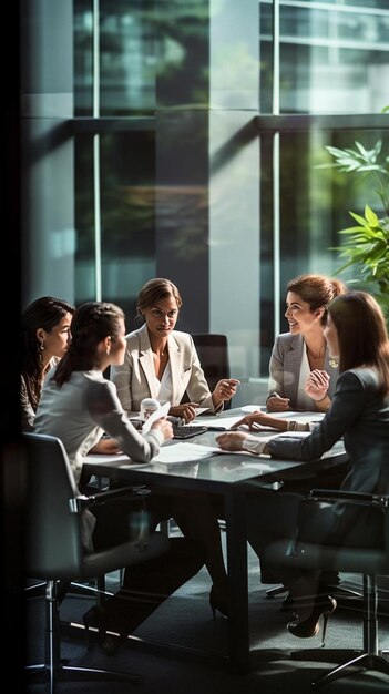 businesswomen talking in conference room meeting