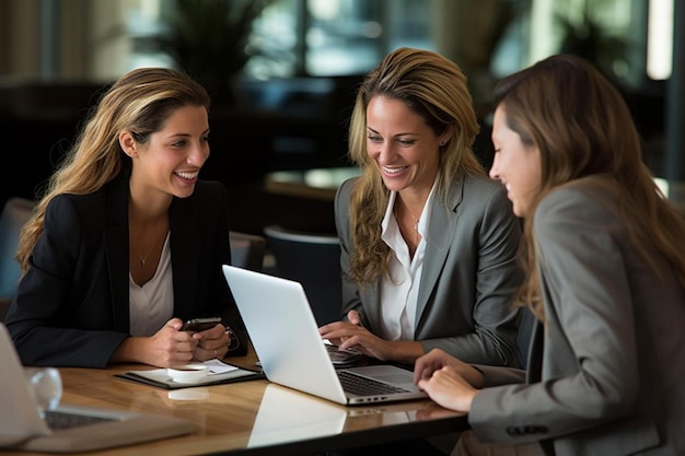 businesswomen working at laptop in conference room meeting