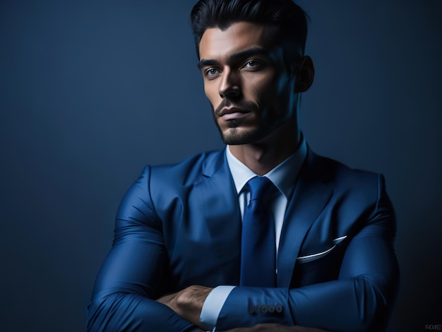 A bussines man in a blue suit with blue background