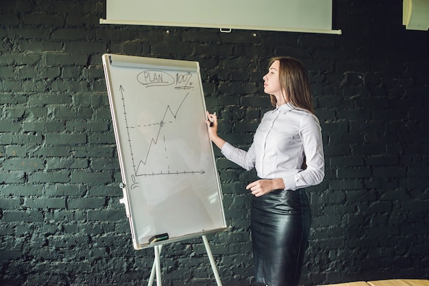 Bussiness meeting and education  businesswoman with flipchart in office