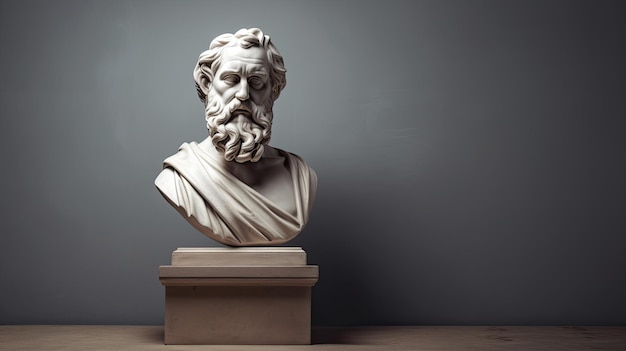 Photo a bust of a man with a beard and a beard stands in front of a grey wall.