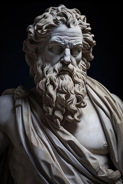 a bust of a man with a long beard and long hair.