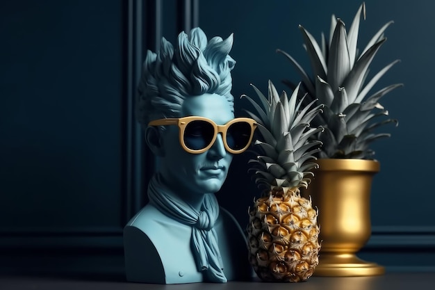 Bust sculpture ananas sunglasses Stone face Generate Ai