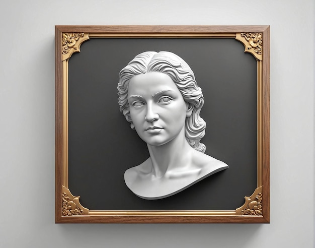 a bust of a woman in a frame