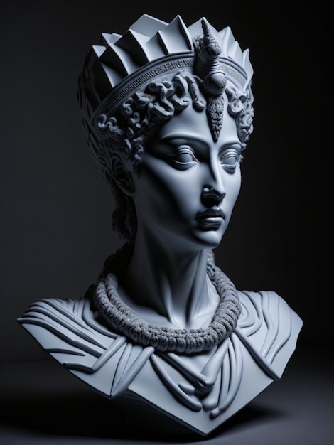 A bust of a woman with a crown on it