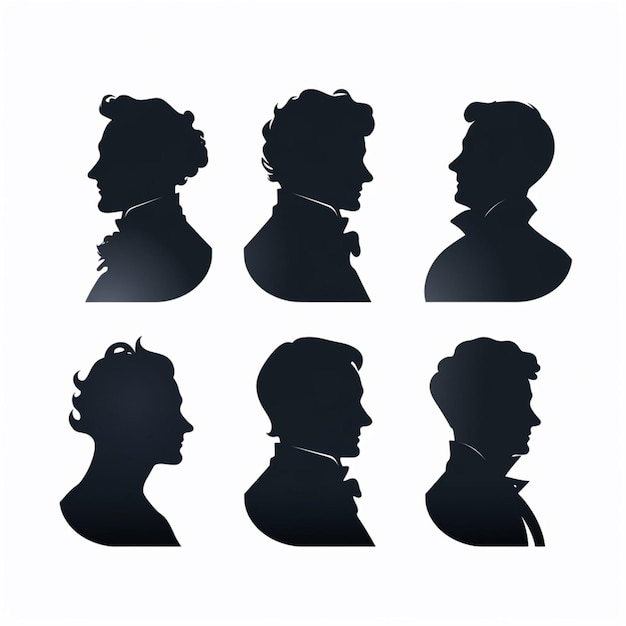 Foto busten in silhouette 2d cartoon illustraton op witte achtergrond