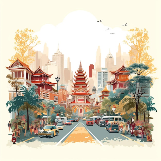 Bustling Bangkok A Colorful Cityscape Illustration