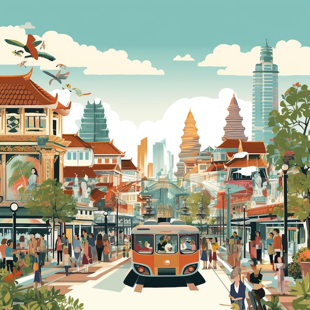 Bustling Bangkok A Colorful Cityscape Illustration