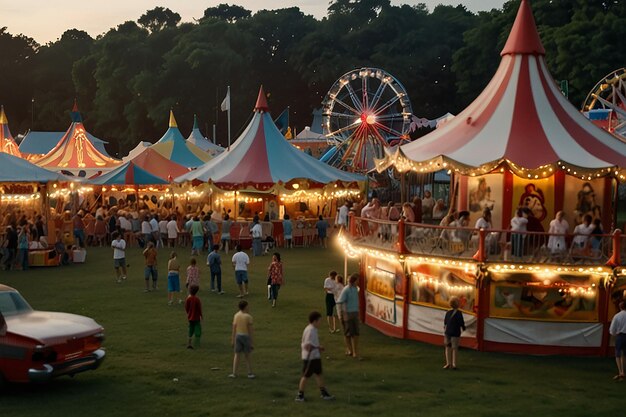 Bustling Carnival Rides and Attractions on GrassBustling Carnival Rides and Attractions on GrassBustling Carnival Rides and Attractions on Grass