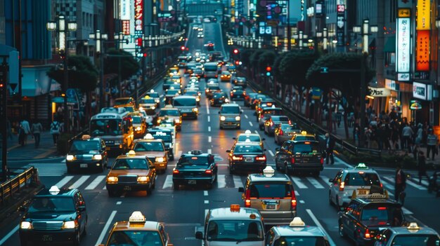 Photo a bustling city street filled with honking cars and bustling pedestrians ai generated illustration