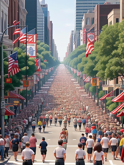 A bustling city street on Labor Day