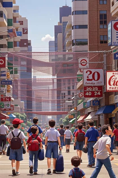 A bustling city street on Labor Day