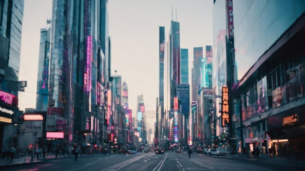 Bustling City Street With Tall Buildings