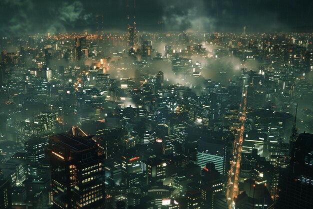 A bustling cityscape at night