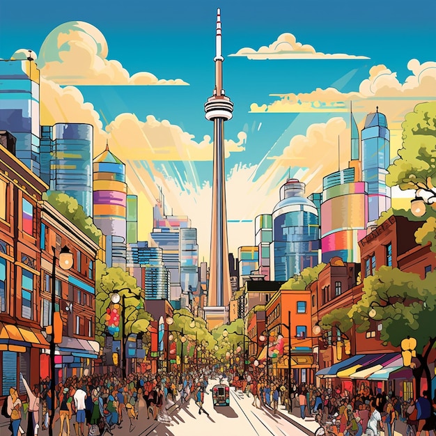 Bustling Cityscape of Toronto with Iconic Landmarks and Vibrant Neighborhoods