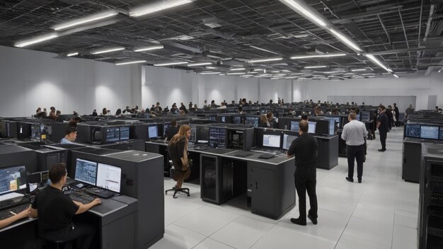 Photo bustling data center