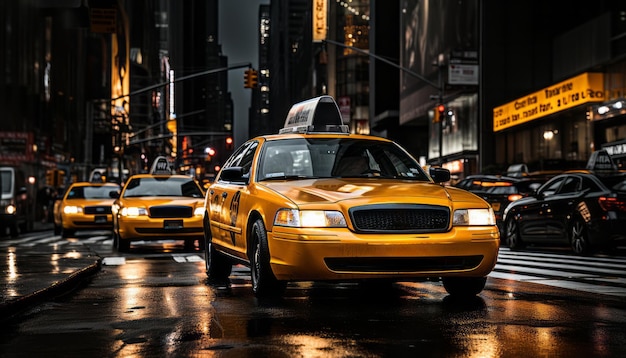 Photo bustling downtown new york city street scene with yellow cabs in motion blur 16k super quality