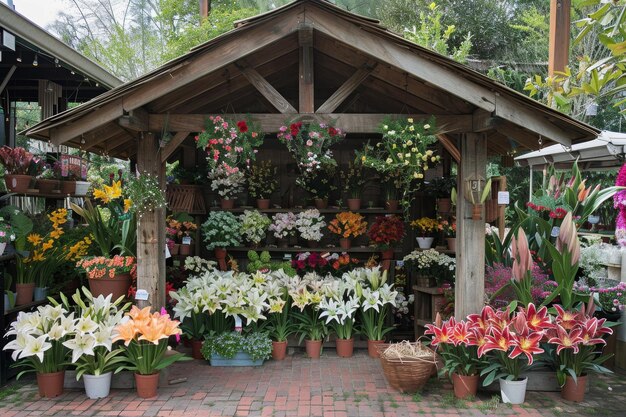 A Bustling Easter Lily and Spring Flower Kiosk Overflowing with Fragrant Blooms and Joyful Colors