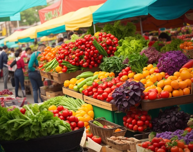 Bustling Farmer's Market Colorful Vibrancy