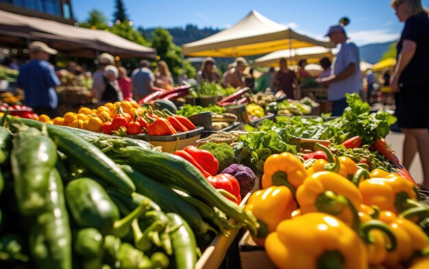 Foto agricoltori affollati39 mercato di prodotti freschi in abbondanza