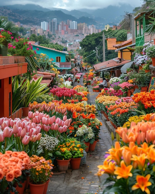 Foto la piazza del vivace mercato dei fiori