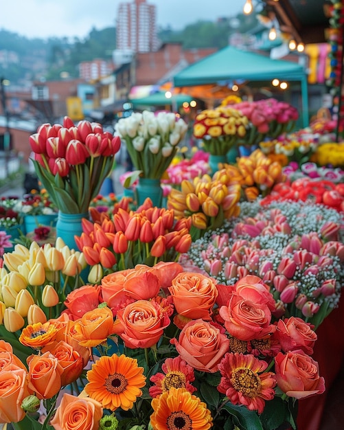 Foto una carta da parati nella vivace piazza del mercato dei fiori