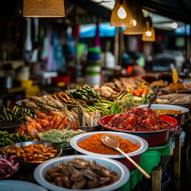 Bustling Food Market in Phuket Thailand