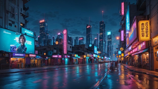 Bustling Futuristic Cyberpunk City During Night Time