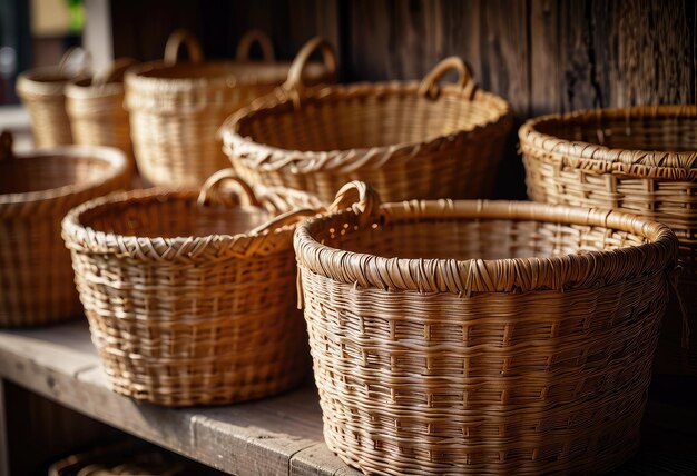 a bustling handicraft market filled with an array of new wicker baskets and bamboo containers