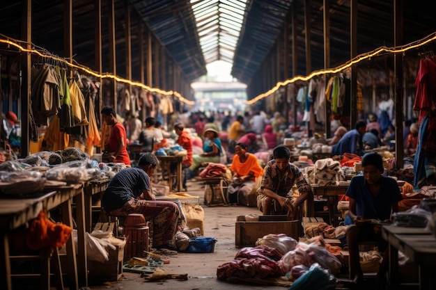 Bustling Indonesian Textile Market Generative AI