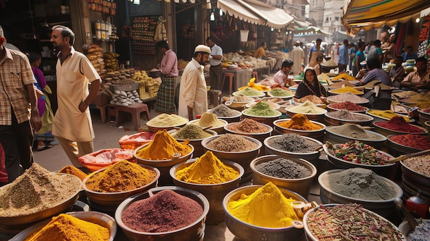 Photo a bustling market in an exotic location is a feast for the senses