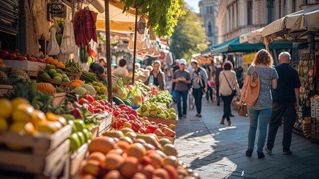 Bustling Market in an Old European Town