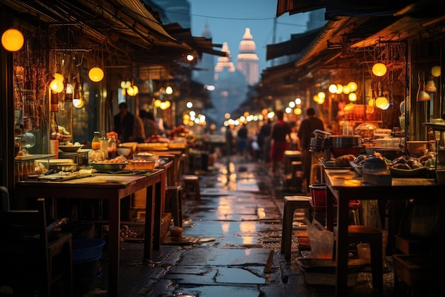 Bustling Market Scene in Bangkok