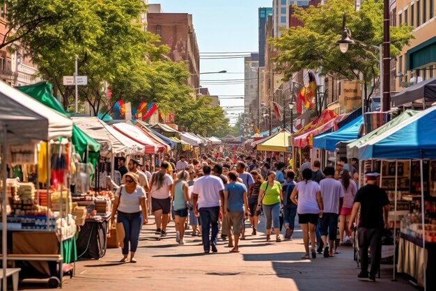 A bustling marketplace in a bustling american city Illustration Generative Ai