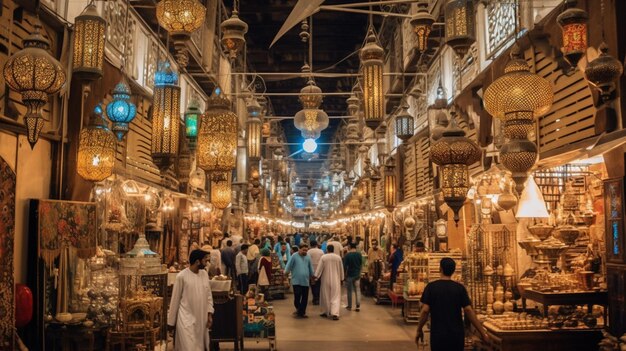 Photo the bustling marketplaces during eid al adah shopping