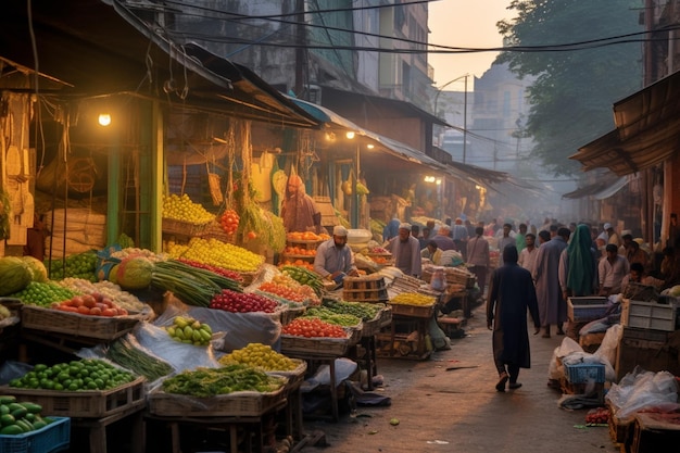 The bustling markets in the heart of a city