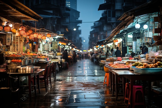 Bustling Night Market With Street Food Generative AI