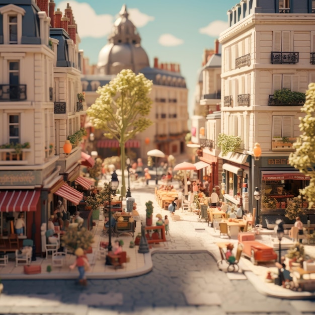 Bustling Parisian Street 3d illustration