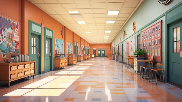 a bustling school hallway filled with lockers