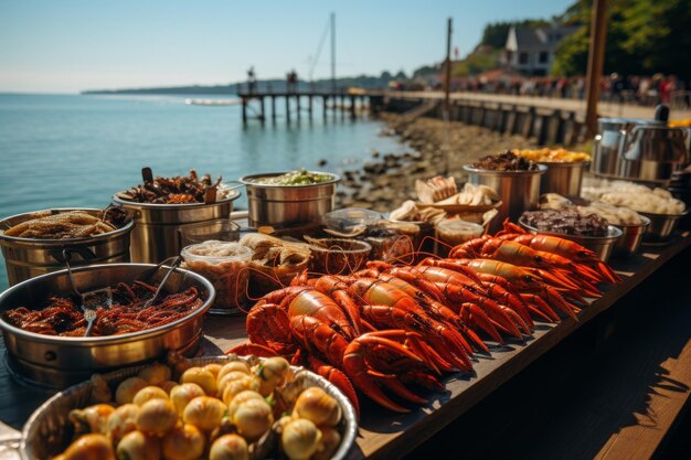 Photo bustling seaside market generative ai