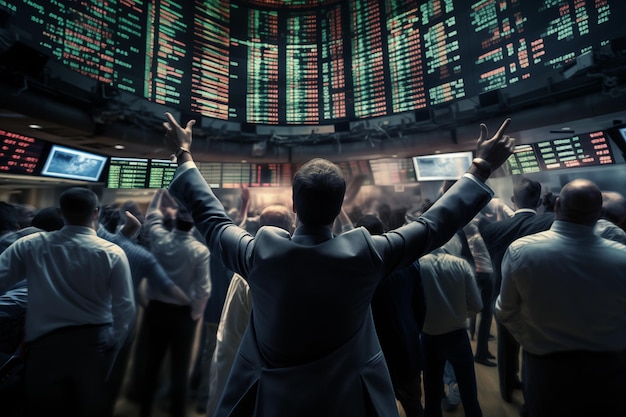 Фото bustling stock exchange trading floor generative ai