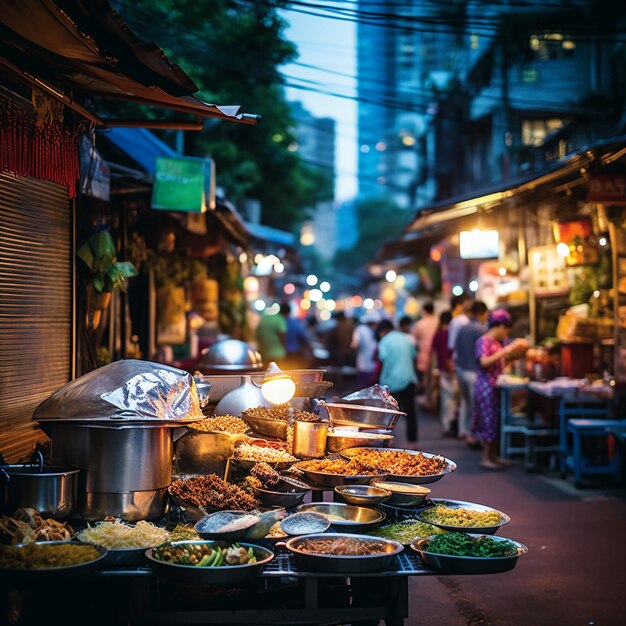 Premium AI Image | Bustling street in Hanoi's vibrant street food scene